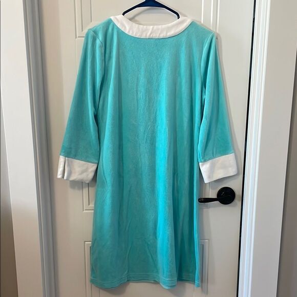 Lilly Pulitzer Turquoise and White V-Neck Terry Dress - Picture 4 of 6